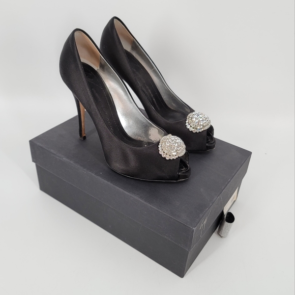 Black Satin Evening Shoe Plato Sandal Size 38.5